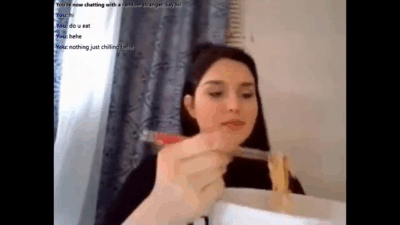 [Omegle🔊] Sexy Voice Eating & Showing Tits